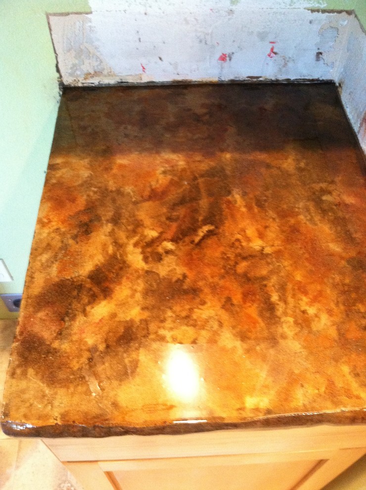 Concrete countertop overlay. Applied over old Formica Rustic Boise