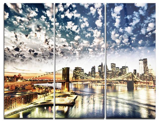 "New York City-Manhattan Skyline" Photo Metal Wall Art, 3 Panels, 36