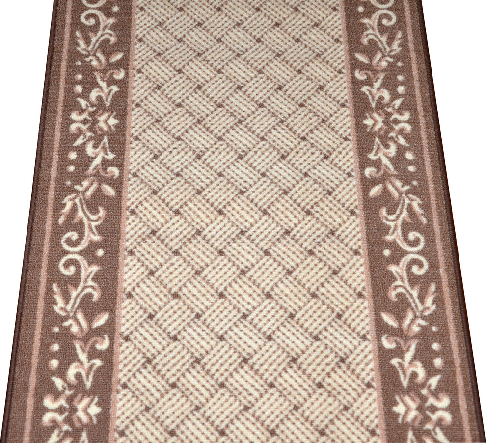Caramel Scroll Border Carpet Runner - Purchase By the Linear Foot