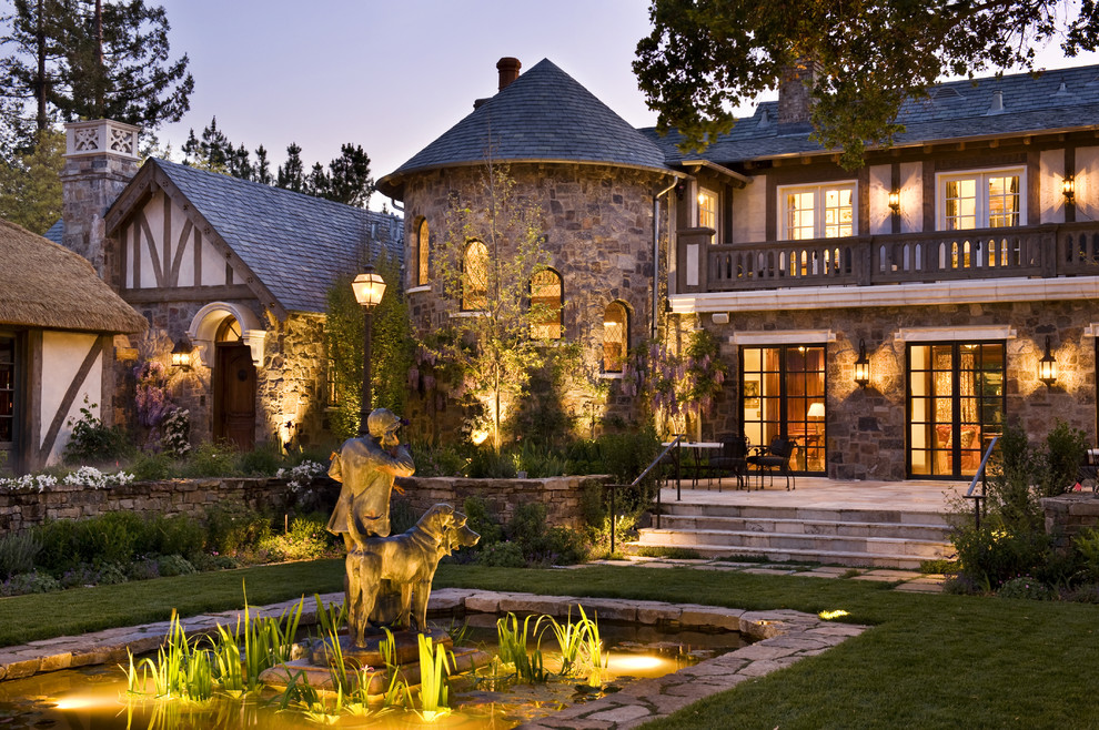 Traditional two-storey exterior in San Francisco with stone veneer.