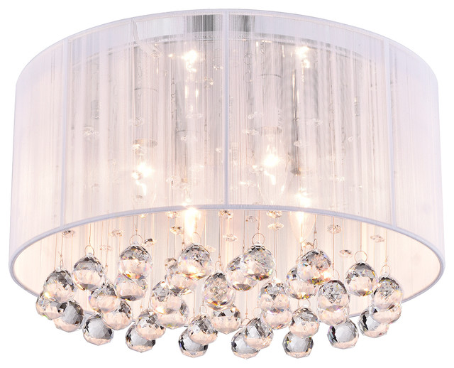 Belle 4 Light White Thread And Chrome Flushmount With Hanging Belle 4 Light White Thread And Chrome Flushmount With Hanging Crystals Contemporary Flush Mount Ceiling Lighting By Edvivi