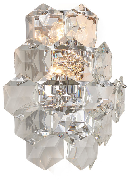 3-Light 13.8" Chrome Stainless Steel Wall Sconce With Clear Crystals