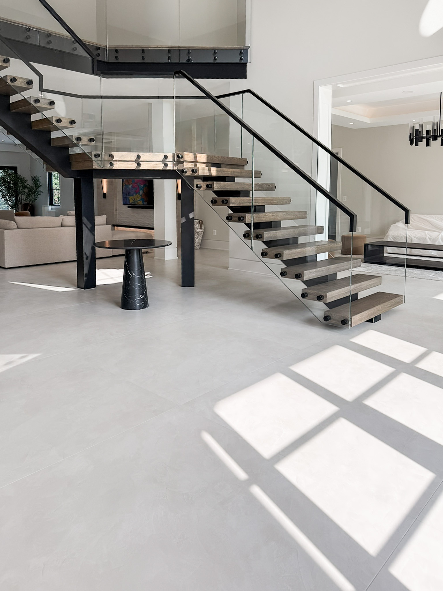 Project #159 | Modern Foyer Stair with Stand-off Glass Railing