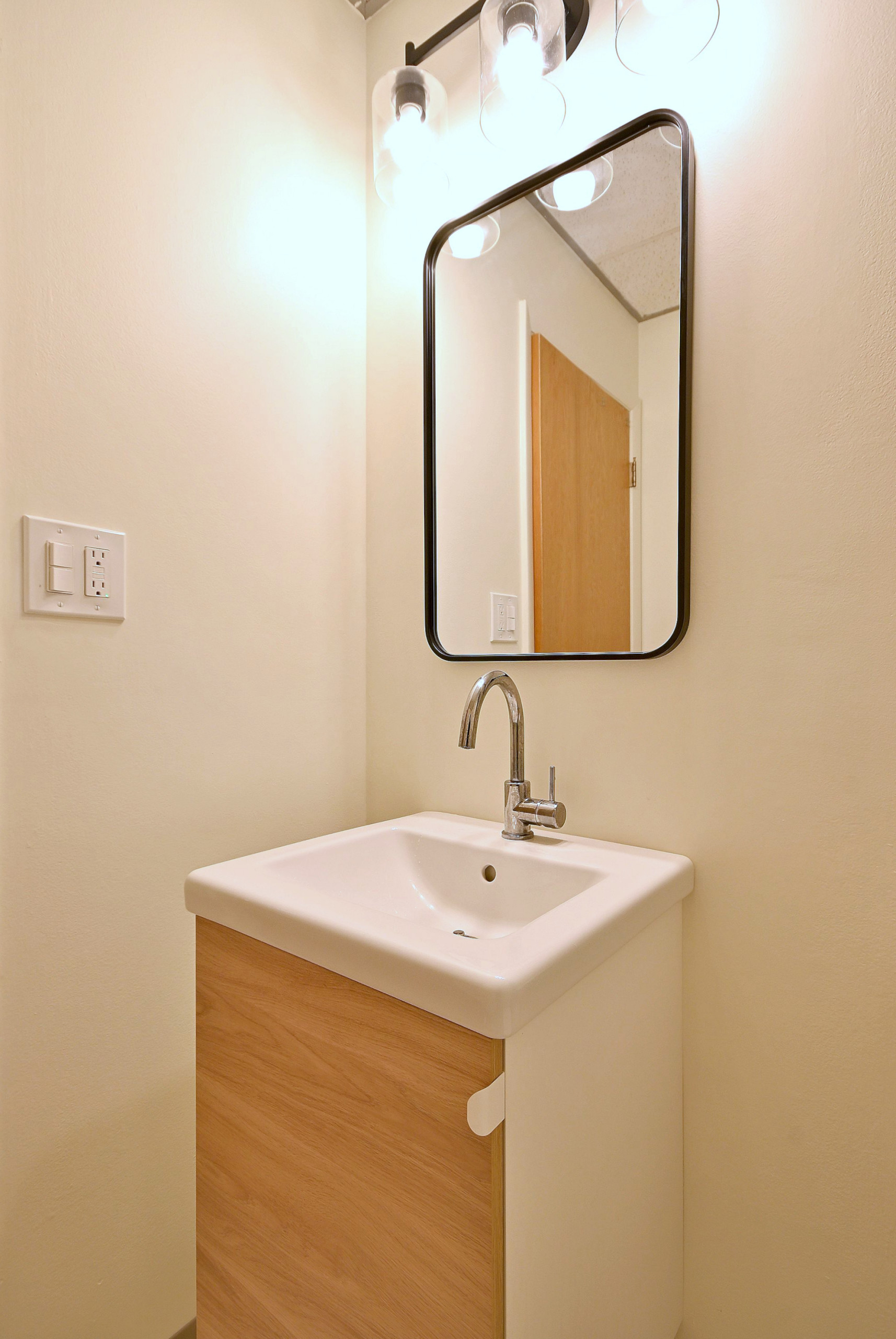 Mid-Century Modern Powder Room With Custom Vanity