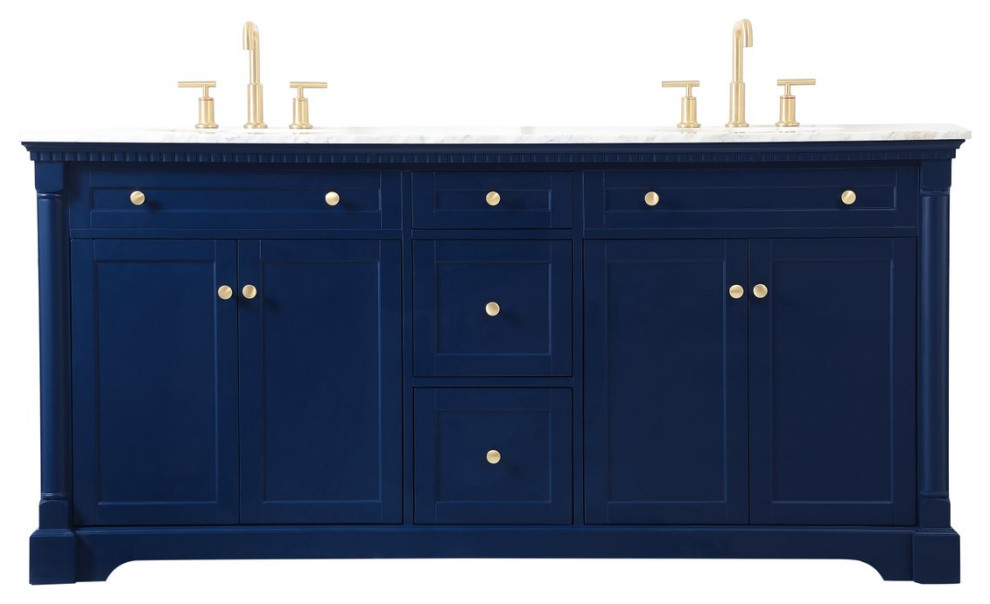 Elegant VF53072DBL 72"Double Bathroom Vanity, Blue Traditional Bathroom Vanities And Sink