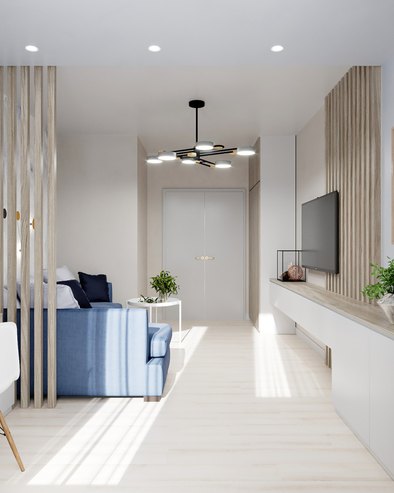 Уютная и светлая гостиная с рабочим местом