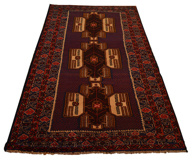 4' X 7' Oriental Rug,, Hand-Knotted 100% Wool Geometric Afghan Baluch Rug