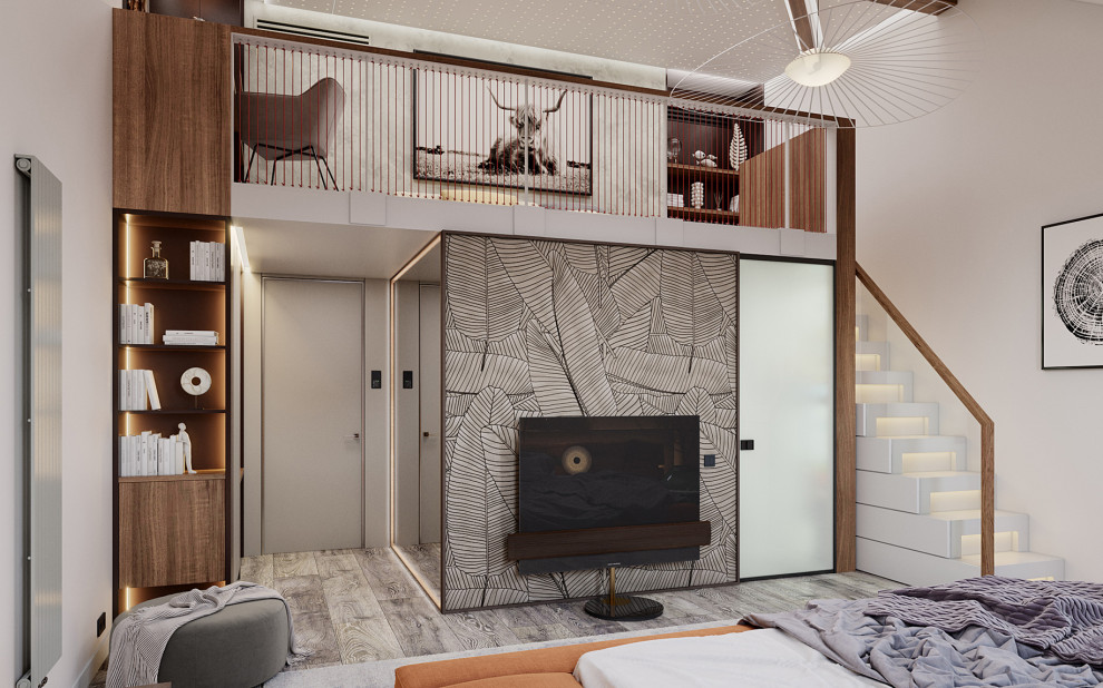 Досуговая зона с гостевой комнатой на мансарде в загородном доме