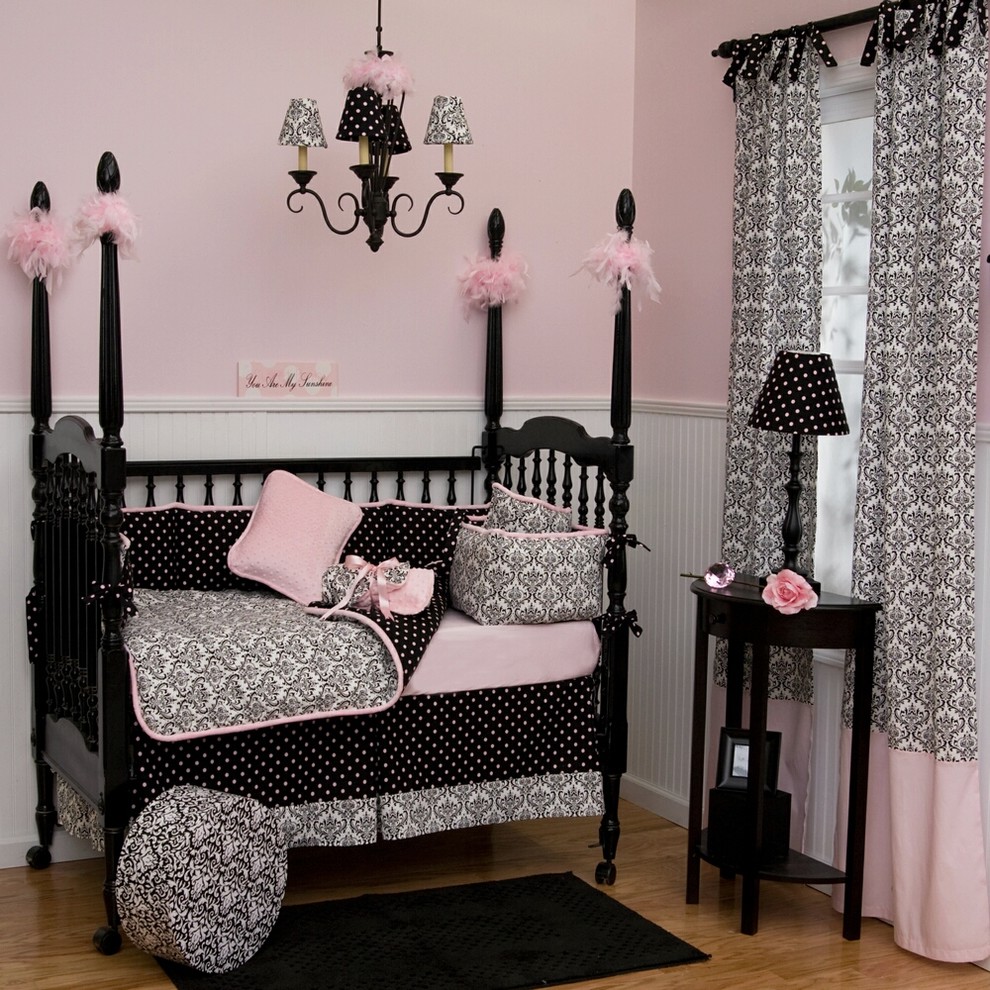 Black And White Damask Crib Bedding Traditional Kids Atlanta