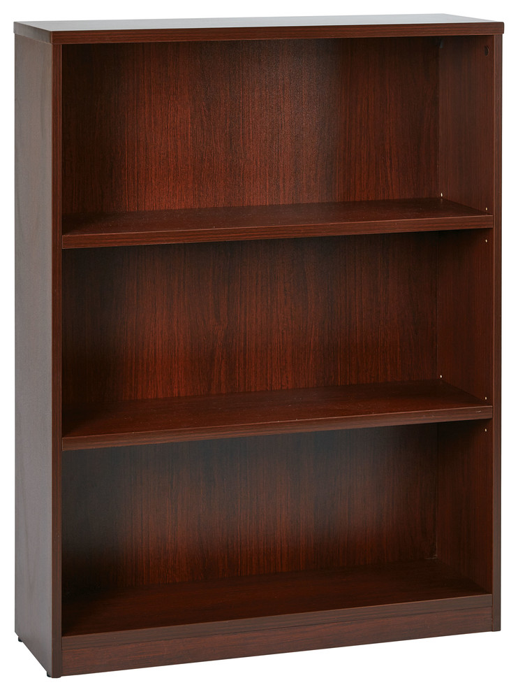 3-Shelf Bookcase With 1" Thick Shelves, Mahogany