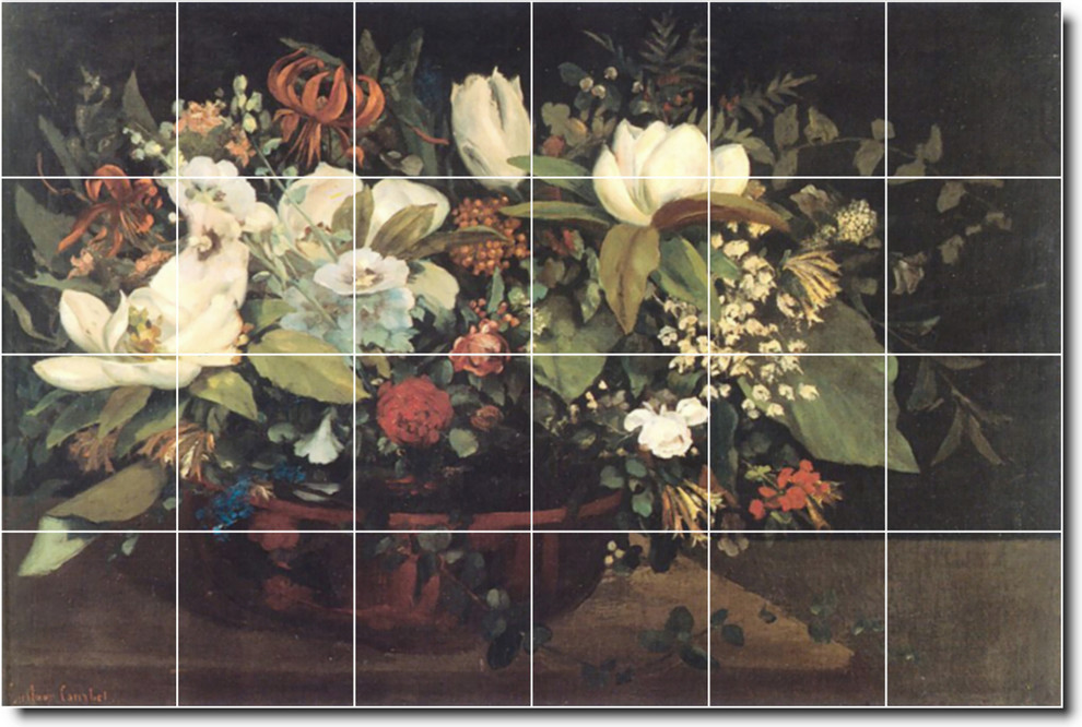 Gustave Courbet Flowers Painting Ceramic Tile Mural #72, 25.5"x17"