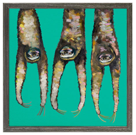 "Sloths Hanging Out on Bright Teal" Mini Framed Canvas by Eli Halpin