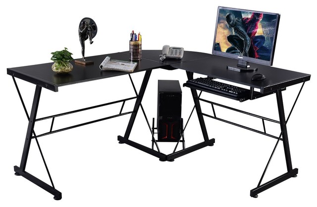 Modern L Shape Black Wood Computer Desk Industrial Desks And
