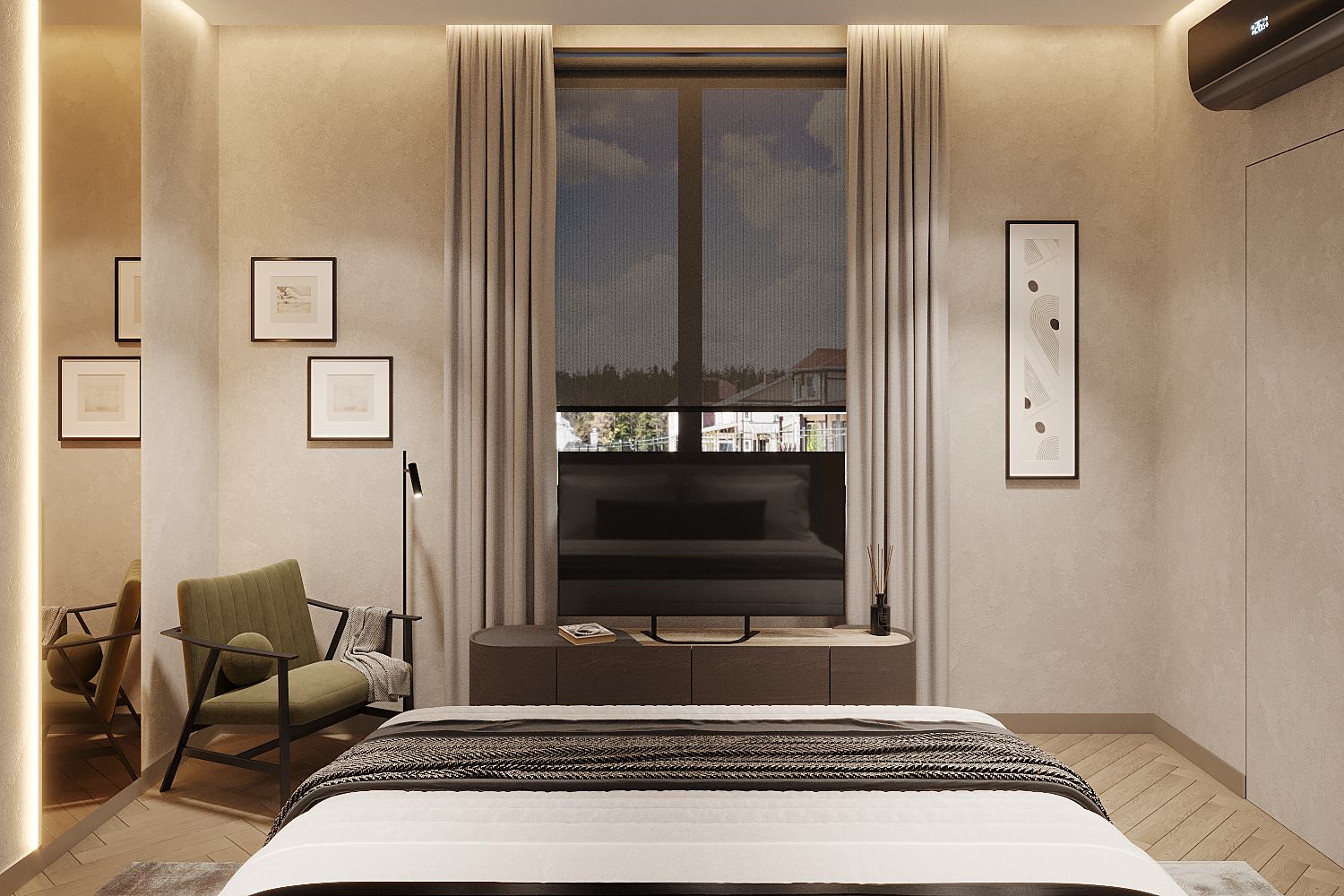 Минималистичная спальня в темных цветах