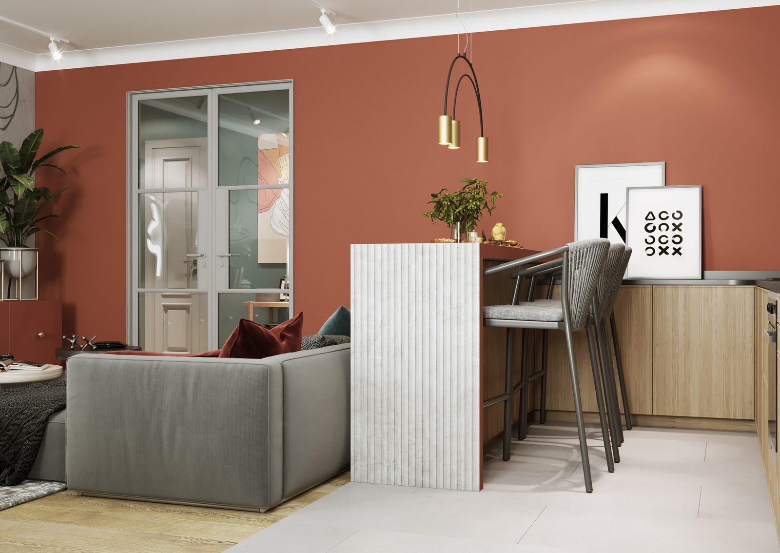 Квартира с монстерой и бетоном. Площадь 80 м2