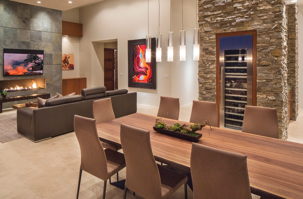 Photo of a contemporary open plan dining in Phoenix with white walls.