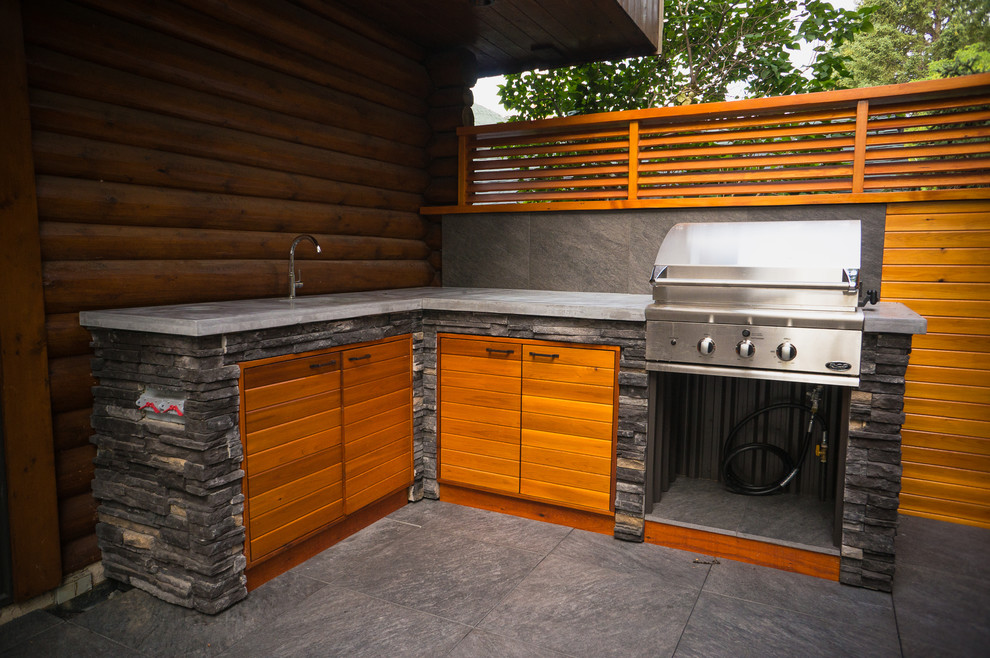 Inspiration for a rustic backyard deck remodel in Calgary