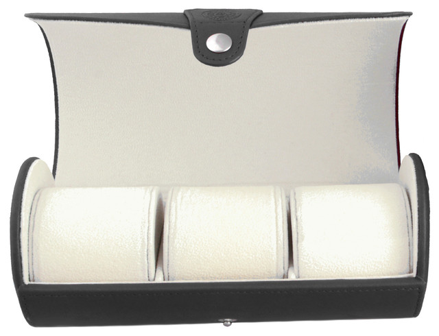 Classic Black Vegan Leather Watch Roll Organizer