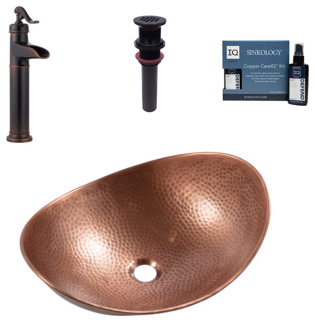 Confucius Copper 19" Boat Vessel Bath Sink with Ashfield Vessel Faucet Kit