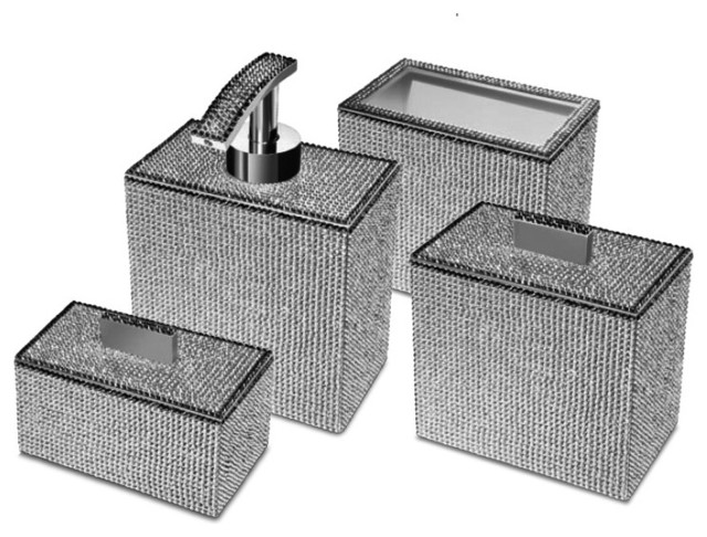 Starlight Square Bathroom Accessories Set With Swarovski 4 Piece Starlight Square Bathroom Accessories Set With Swarovski 4 Piece Contemporary Accessory Sets By Agm Home