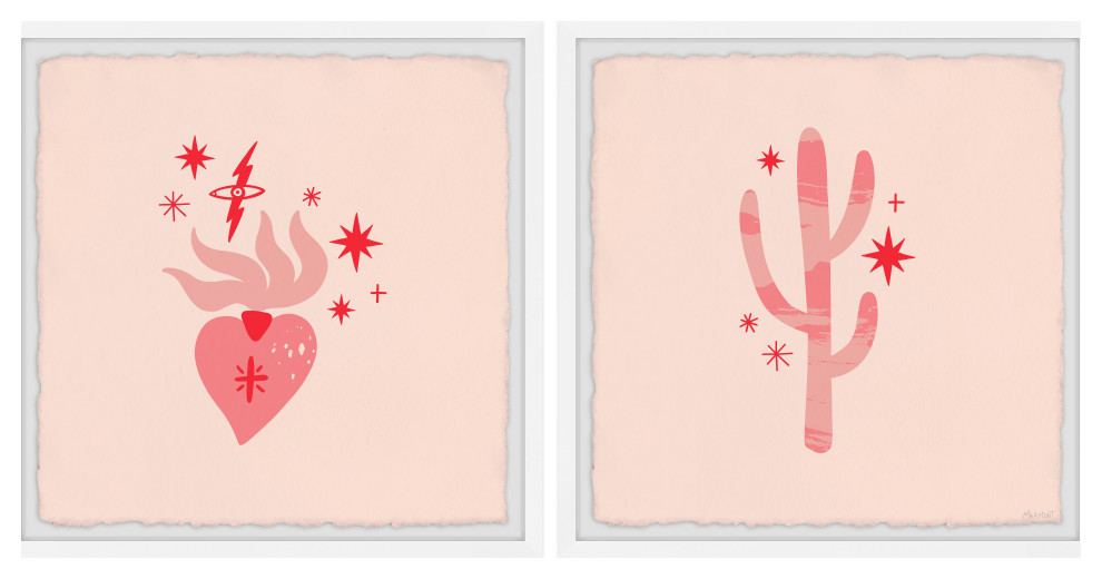 Cactus Hearts Diptych, Set of 2, 12x12 Panels