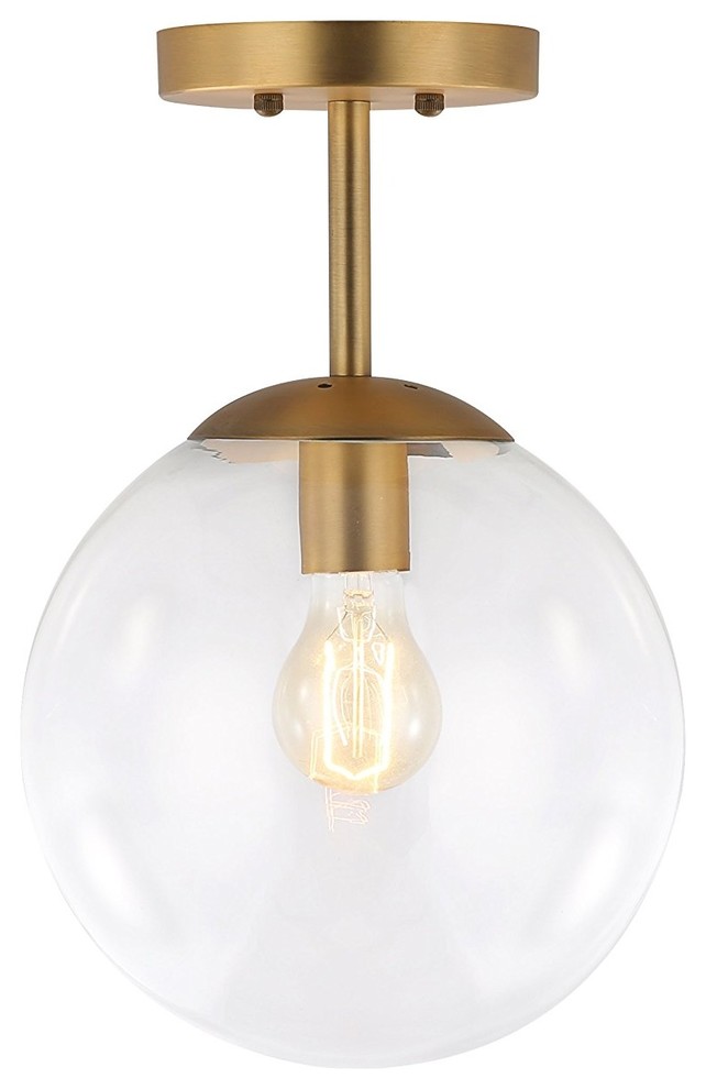 Globe Ceiling Light, Clear Glass With Brass Finish