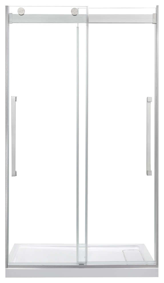 Ove Decors Montebello 48"x32" 10 mm Alcove Shower Kit Satin Nickel Modern Shower Stalls And