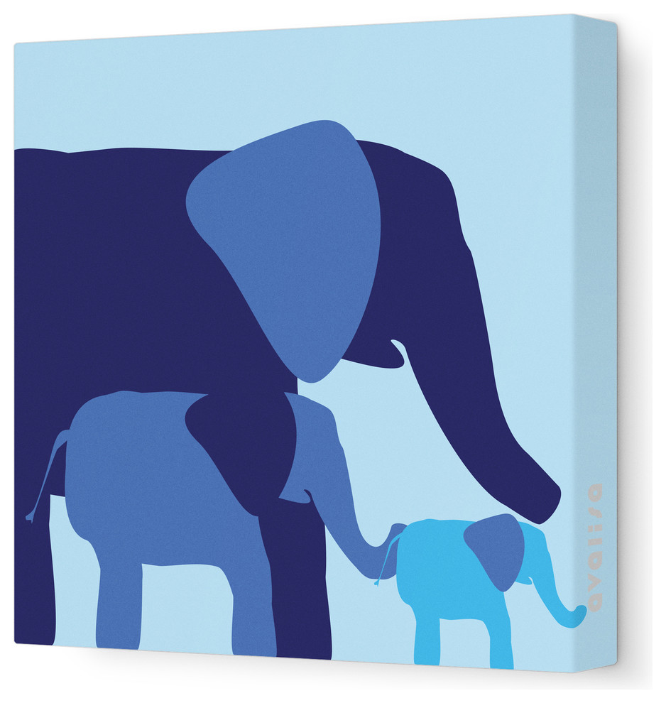 Elephants Stretched Wall Art, Blue