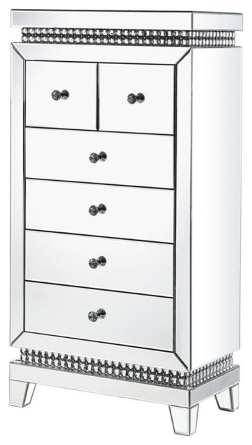 6 Drawer Mirrored Cabinet With Faux Crystals Silver Transitional Dressers By Homesquare