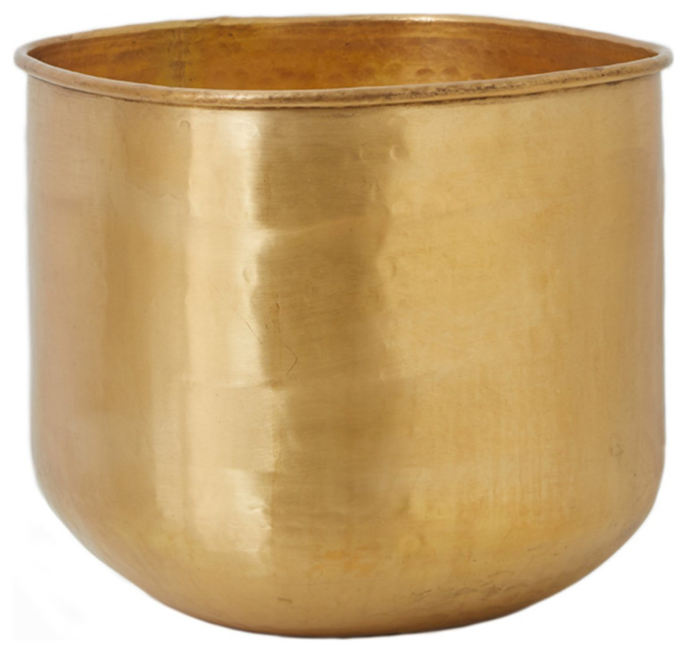 Hammered Brass Antiqued Vase, 10" Long, 10" Wide, 9" Tall