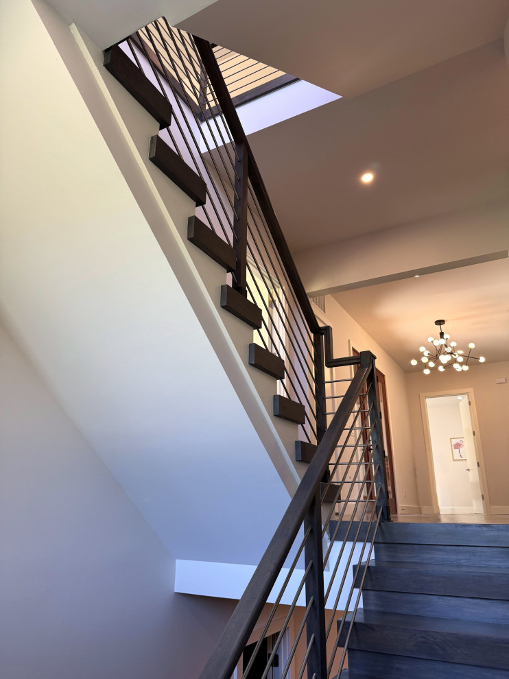 Stair Railing Transitional 137_Transitional Maple Staircase with Stainless Steel Rail, Clifton, VA ...
