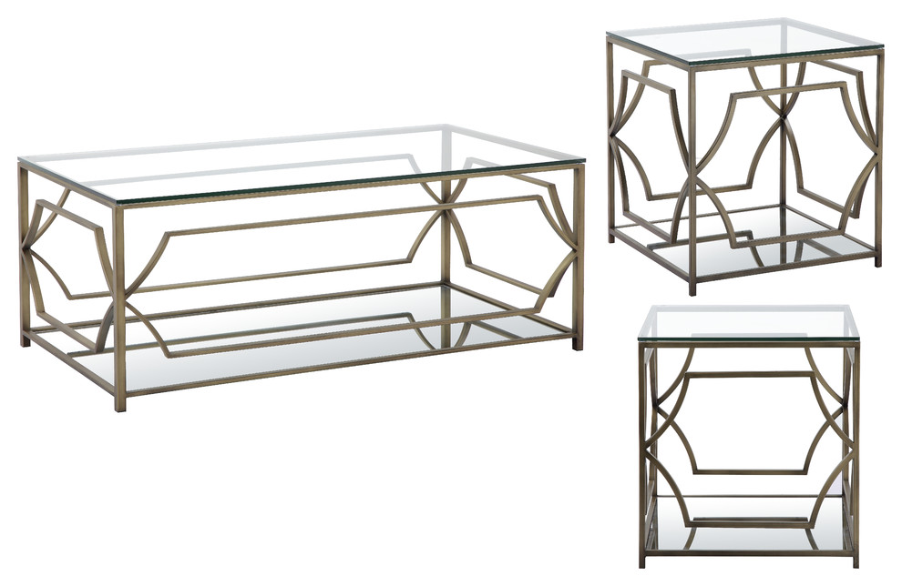 3-Piece Edward Rectangular Living Room Table Set, Brass