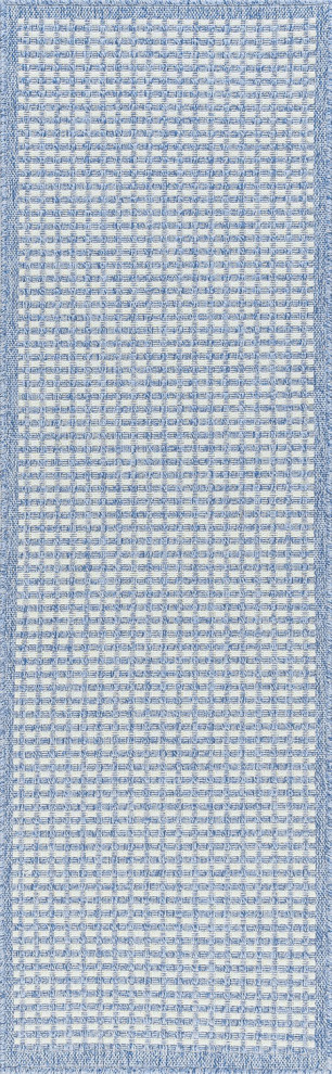 Dickens Contemporary Basektweave Blue/Cream Indoor/Outdoor Runner Rug, 2'x7'