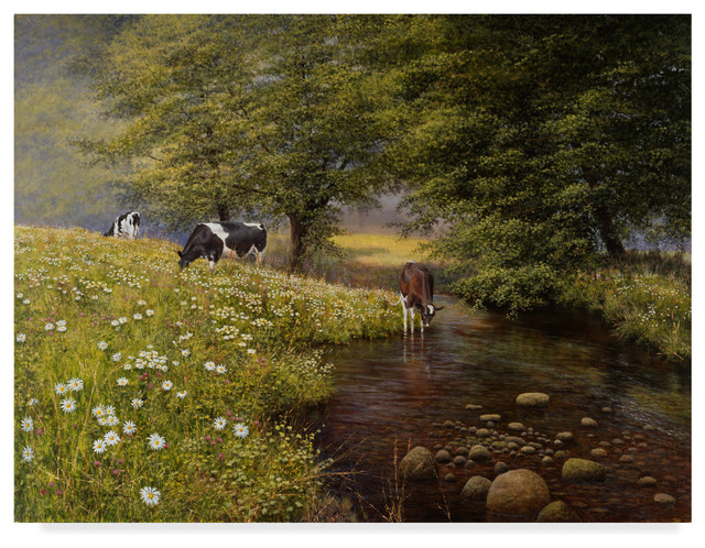 Bill Makinson 'Cattle By The Stream' Canvas Art, 19"x14"