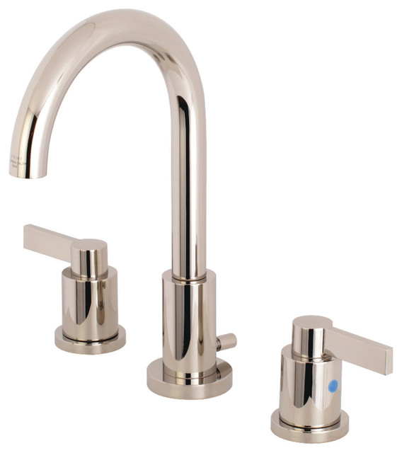 Widespread Bathroom Faucet, Brass Pop-Up, Polished Nickel