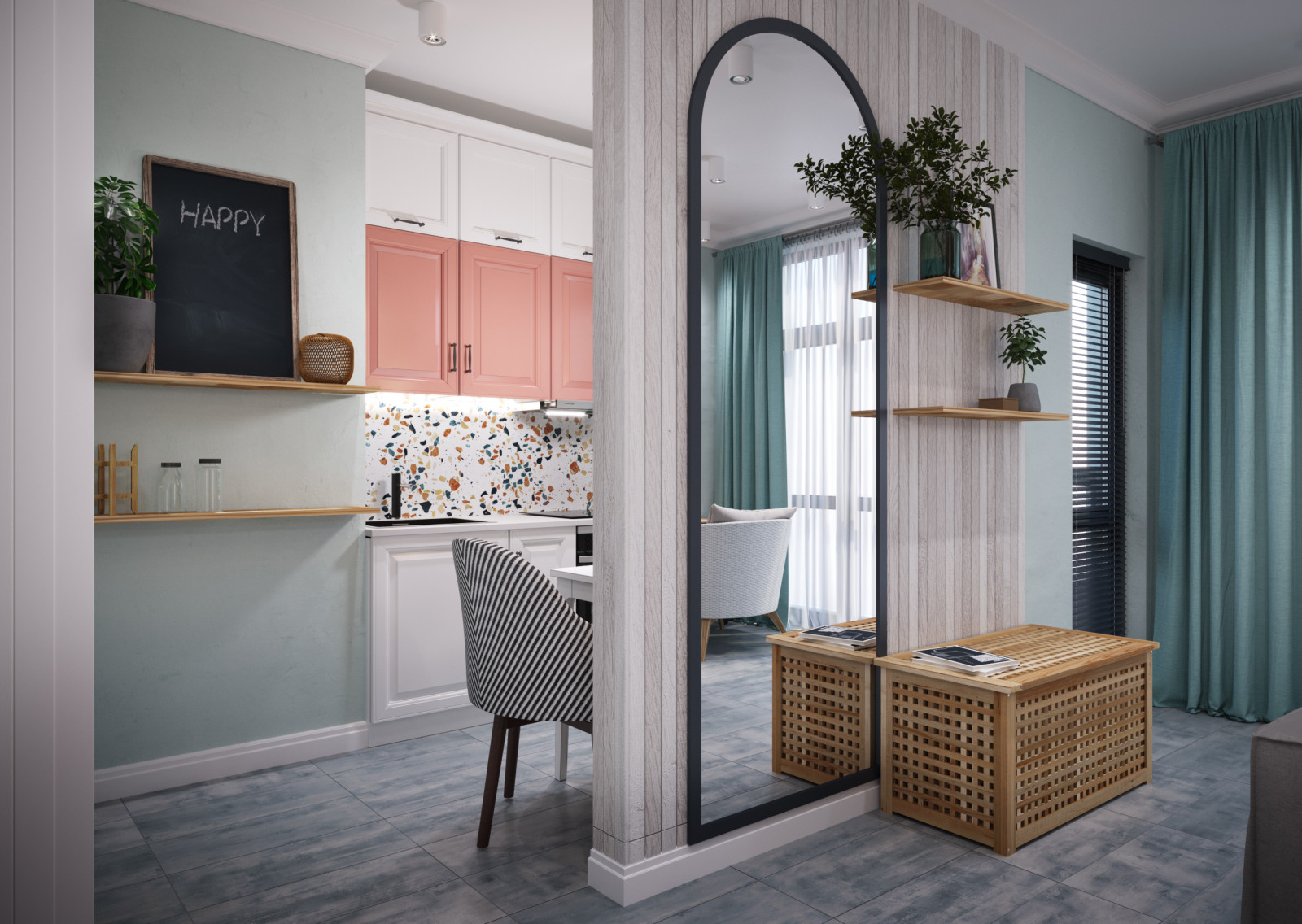 Нежный персик с морской волной