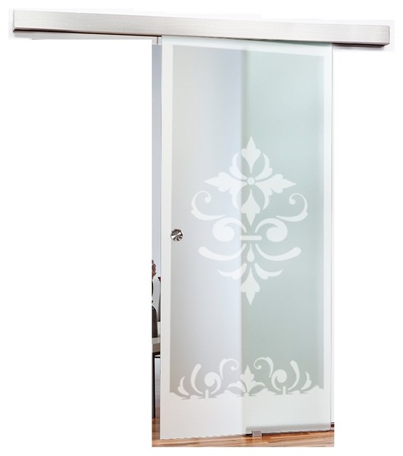 Frameless Sliding Glass Barn Door With Classic Frosted Design 26 X81 Inches R