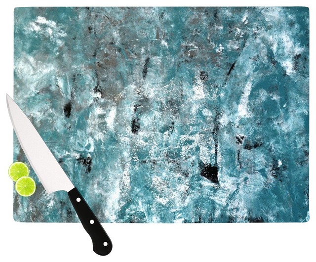 CarolLynn Tice "Shuffling" Teal Blue Cutting Board, 11.5"x15.75"