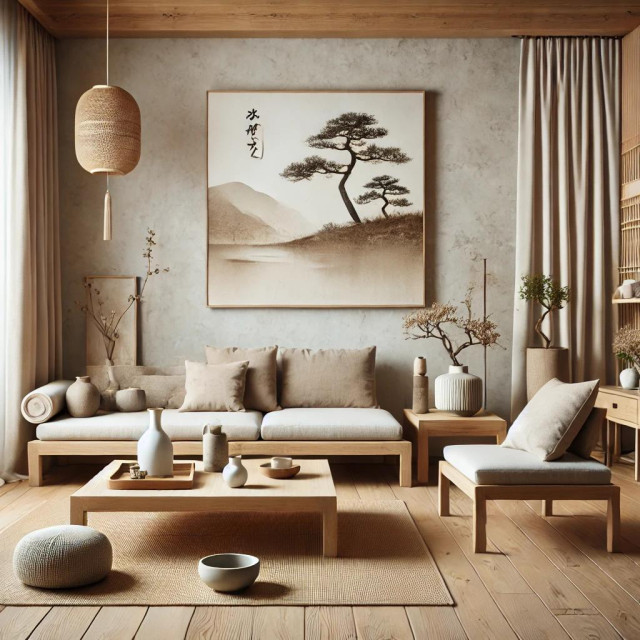 Estilo Zen asiatisk-dagligstue