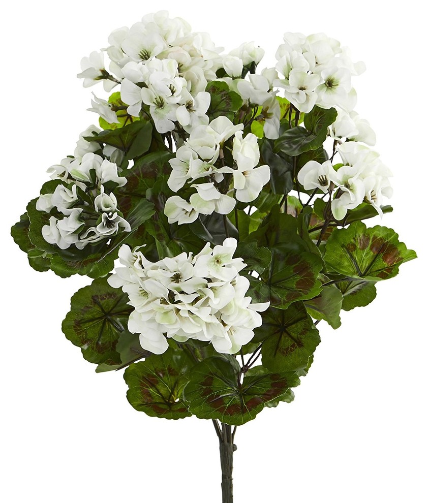 Geranium Artificial Bush UV Resistant, Set of 3 Modern Artificial