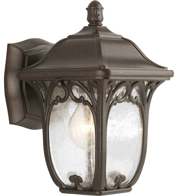 Enchant Espresso One-Light Outdoor Wall Sconce with Clear Seeded Glass Panels