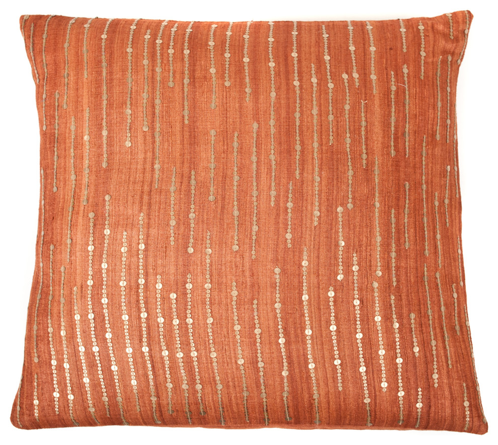 Trendsage Sequins Silk Pillow, Orange, 20x20