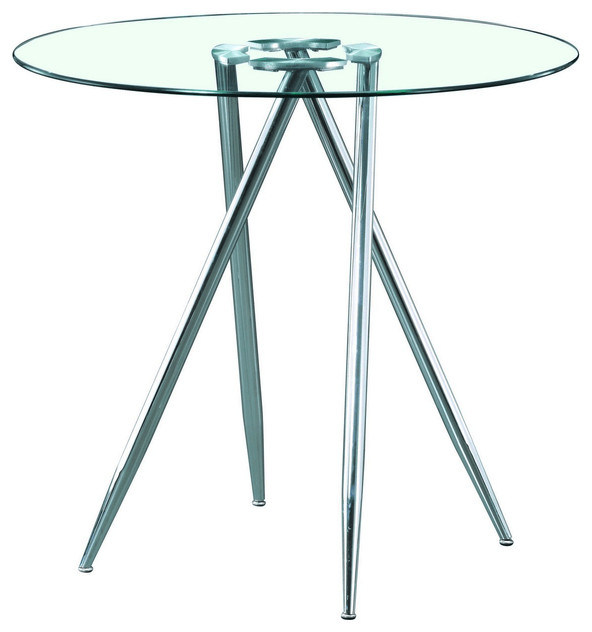 Chrome Metal Legs Bar Table with Round Tempered Glass Top Midcentury