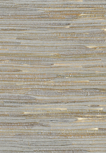 Metallic Silver And Off White Wide Java Grass Grasscloth Wallpaper Contemporary Wallpaper By Wallquest Inc