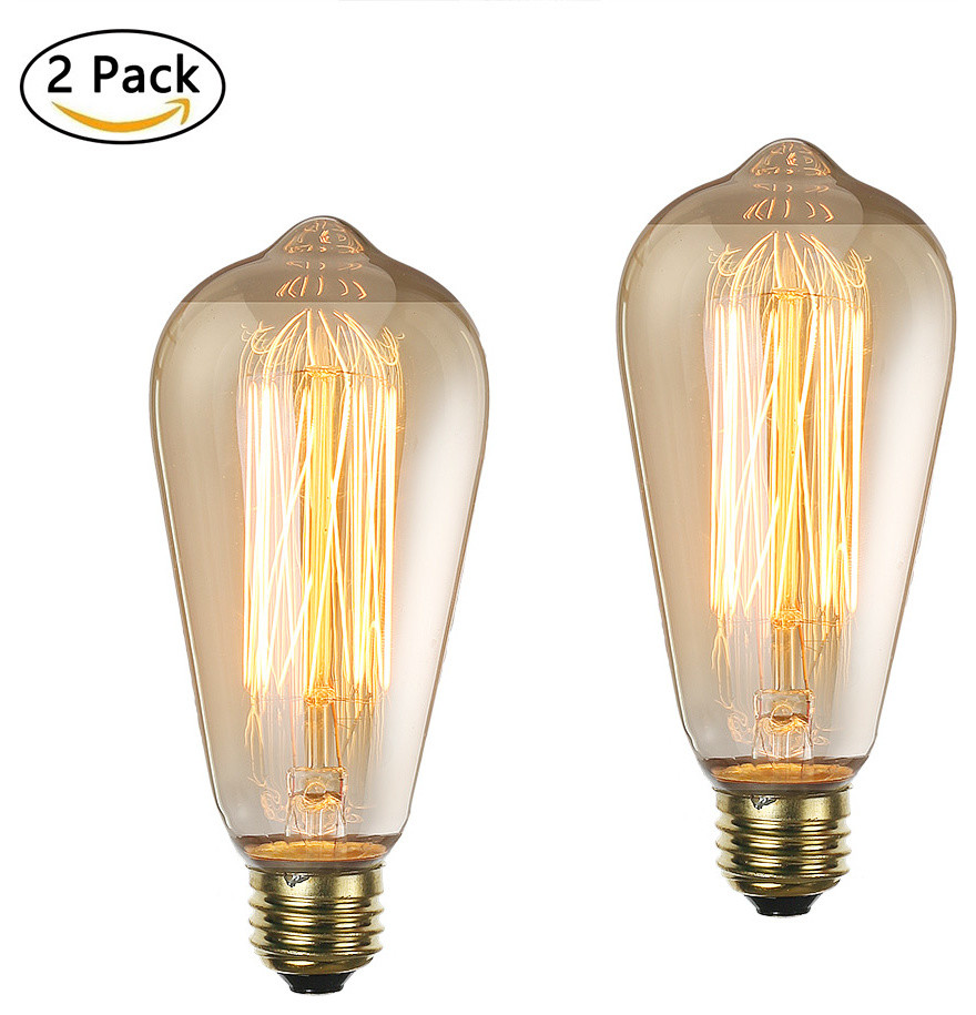 2-Pack 40W E26 ST64 Squirrel Cage Edison Dimmable Warm Light Incandescent Bulbs