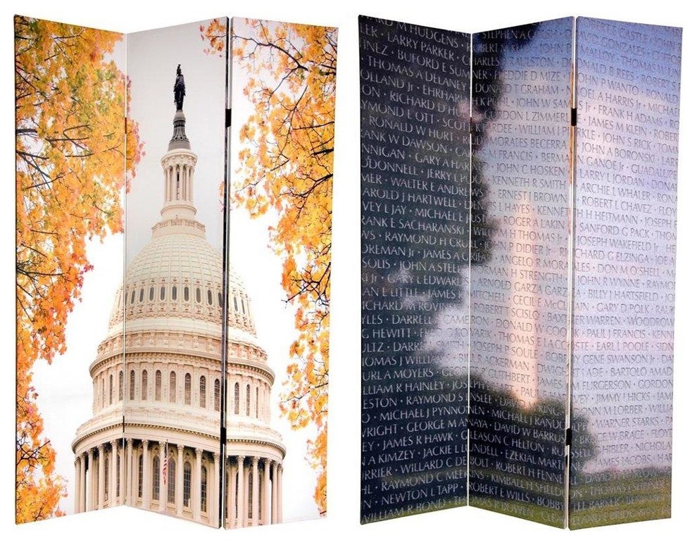 6' Tall Double Sided Memorial Room Divider, Vietnam/Capitol Building