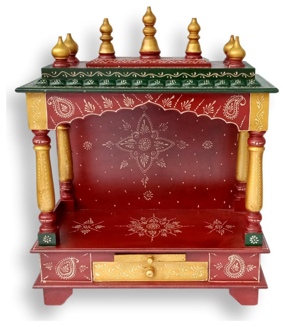 Beautiful Wooden Painted Home Puja Mandir Hindu Temple Mandapam Altar