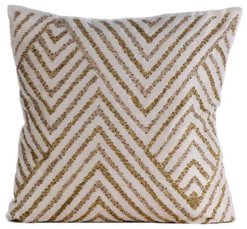 Gold Silver Tinsel Ivory Cotton Linen Throw Pillow Covers