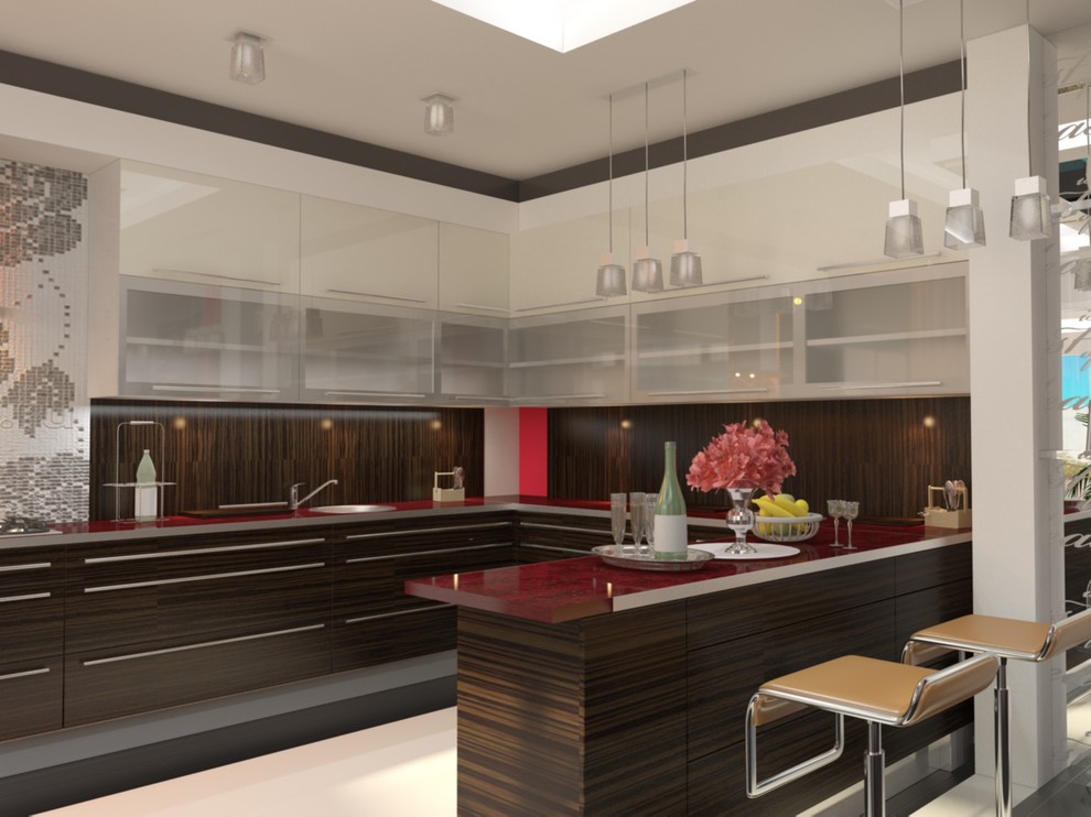 Интерьер загородного дома с красными акцентами