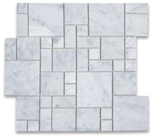 12 X12 Carrara White Mini Versailles Pattern Mosaic Tile Polished 12 X12 Carrara White Mini Versailles Pattern Mosaic Tile Polished Modern Wall And Floor By Stone Center